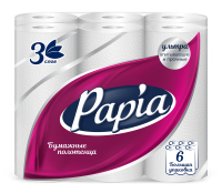 Бумажные полотенца Papia 3 слоя, 6 рулонов, 12,5м,, белые