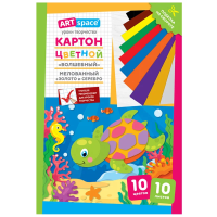 Картон цветной А4, ArtSpace, 10л., 10цв., мелованный, золото, серебро, в папке, 'Волшебный. Черепашка'