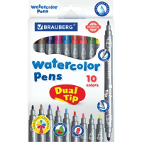Фломастеры двусторонние BRAUBERG 'PREMIUM' 'DUAL-TIP', 10 шт., 10 цветов, два наконечника, картонная коробка с европодвесом, 151946