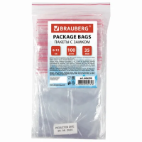 Пакеты с замком Zip Lock Brauberg 8х12см, 35мкм, 100шт/уп