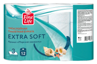 Туалетная бумага Fine Life Extra Soft бриз, 3 слоя, 12 рулонов, 20 м, белая