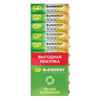 Батарейки аккумуляторные GP ReEnergy Ni-Mh мизинчиковые 10 шт., ААА (HR03), 950 mAh, 100AAAHCRGY