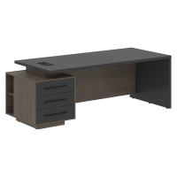 Стол руководителя с тумбой VCT 2290(L) Яшма черный/Дуб Сильвер 2200х900х750 VELION