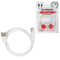 Кабель белый USB 2.0-Type-C, 1 м, SONNEN, медь, для передачи данных и зарядки, 513558