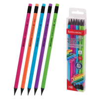 Набор карандашей чернографитных BRAUBERG 'ULTRA COLOR' 12 шт., HB, с ластиком, пластиковые, 181710