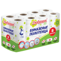 Бумажные полотенца Любаша Eco 2 слоя, 8 рулонов, 13м, белые
