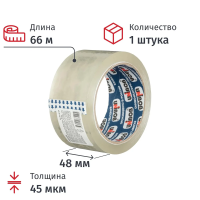 Клейкая лента упаковочная Unibob прозрачная, 48мм х 66м, 45мкм