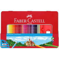 Карандаши цветные Faber-Castell 'Замок', 48цв., трехгран., заточ.+2ч/г кар. Grip+ластик+точилка, метал. коробка
