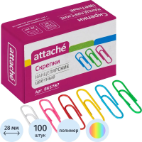 Скрепки канцелярские Attache 28мм, круглые, 100шт/уп