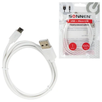 Кабель белый USB 2.0-micro USB, 1 м, SONNEN, медь, для передачи данных и зарядки, 513557