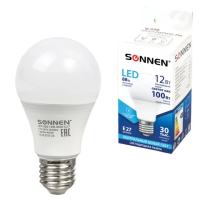 Лампа светодиодная Sonnen 12Вт, Е27, 4000К, холодный белый свет, груша