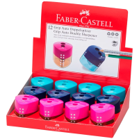Точилка пластиковая со 'шторкой' Faber-Castell 'Grip Auto' 2 отверстия, контейнер, розовая/бирюзовая/синяя