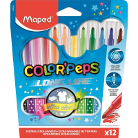 Фломастеры для рисования Maped Color'peps Long Life 12 цветов, трехгранные, смываемые