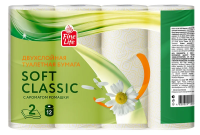 Туалетная бумага Fine Life Soft Classic ромашка, 2 слоя, 12 рулонов, 18 м, белая