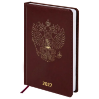 Ежедневник датированный 2027, А5, 138х213 мм, BRAUBERG 'State', под кожу, коричневый, 118041