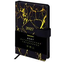 Ежедневник датированный 2027, А5, 138x213 мм, BRAUBERG 'Goldy', под кожу, магнитная застежка, цветной срез, черный, 117898