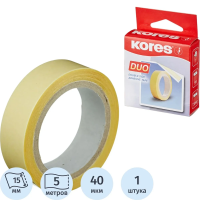 Клейкая лента канцелярская Kores 15мм х 5м, прозрачная, двусторонняя