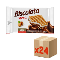 Вафля Biscolata Veni Trio Hazelnut с молочно-ореховой начинкой и фундуком, 20г х 24 шт