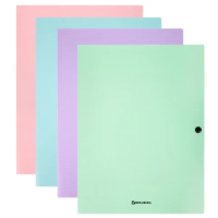 Папка на кнопке пластиковая BRAUBERG 'PASTEL', А4, 3 клапана, 600 мкм, цвета ассорти, 272886