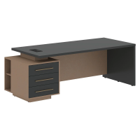 Стол руководителя с тумбой VCT 2290(L) Яшма черный/Кобра 2200х900х750 VELION