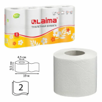 Туалетная бумага Laima 2 слоя, 8 рулонов, 19м, белая