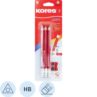 Набор чернографитных карандашей Kores Jumbo НВ, трехгранные, с ластиком, 3шт, точилка