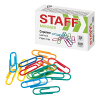 Скрепки канцелярские Staff 28мм, цветные, 100шт/уп
