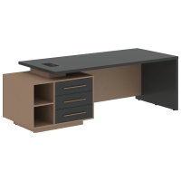 Стол руководителя с тумбой VCT 2390(L) Яшма черный/Кобра 2300х900х750 VELION
