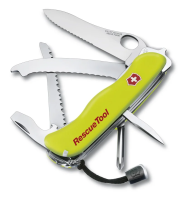 Нож перочинный Victorinox RescueTool One Hand с фиксатором 15 функций, желтый люминисцентный