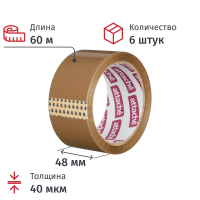 Клейкая лента упаковочная ATTACHE 48мм х 60м 40мкм коричневая 6 шт/уп