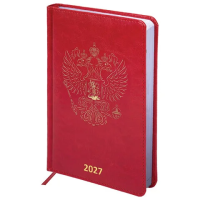 Ежедневник датированный 2027, А5, 138х213 мм, BRAUBERG 'State', под кожу, красный, 118042