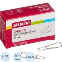 Скрепки Attache 31 мм, никелированные, треуг с загнут.краем,100шт./уп.к/кор