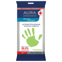 Салфетки влажные Aura Derma антибактериальные ромашка, 20шт