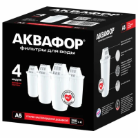 Сменные кассеты АКВАФОР 'А5', удаление хлора и тяжелых металлов, для фильтров АКВАФОР, КОМПЛЕКТ 4 шт., 518586