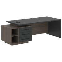 Стол руководителя с тумбой VCT 2390(L) Яшма черный/Дуб Сильвер 2300х900х750 VELION