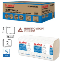 Бумажные полотенца Laima Economy H3, 1 слой, V-сложение, 200лист, натуральные, 20 пачек