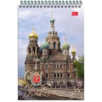 Блокнот Полином Виды города с рамкой, А6, 60 листов, в клетку, на спирали, мелованный картон