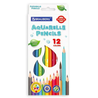 Карандаши цветные акварельные BRAUBERG PREMIUM AQUARELLE, 12 цветов, трехгранные, утолщенный грифель 4 мм, натуральное дерево, 181671