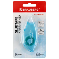 Клей-лента BRAUBERG STANDARD, 6 мм х 8 м, корпус матовый голубой, блистер, 273027