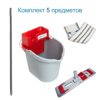 Комплект для уборки пола Росмоп Кваттро 10л, моп микрофибра, ручка с резьбой 130см, красный