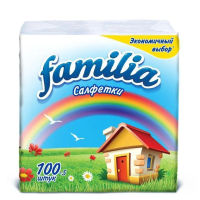 Салфетки бумажные Familia 24х23см, 100шт, 1 слой, белые