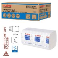 Бумажные полотенца Laima Universal White Plus H3, 1слой, V-сложение, 250лист, белые, 15 пачек
