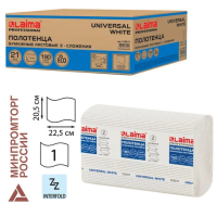Бумажные полотенца Laima Universal White H2, 1 слой, Z-сложение, 190лист, белые, 21 пачка, 112517