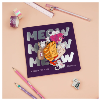 Записная книжка 170*170мм 40л. на скрепке MESHU 'Meow', soft-touch ламинация, тиснение фольгой, блок без линовки, 80г/м2