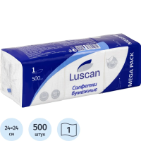 Салфетки бумажные Luscan Megapack 24х24, 500шт, 1 слой, белые