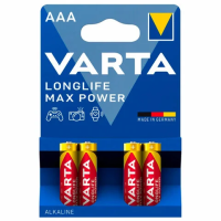 Батарейки алкалиновые 'мизинчиковые' КОМПЛЕКТ 4 шт., VARTA LONGLIFE MAX POWER, ААА (LR03,15А), блистер, 4703101404