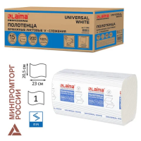 Бумажные полотенца Laima Universal White H3, 1 слой, V-сложение, 200лист, белые, 15 пачек
