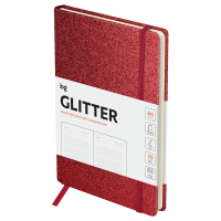 Ежедневник недатированный, А6, 136л., твердый переплет, диз. картон, BG 'Glitter. Red', красный, на резинке, карман