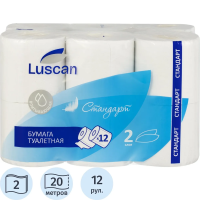 Туалетная бумага Luscan Standart 2 слоя, 12 рулонов, 21,88 м, белая