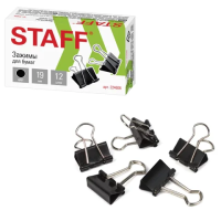 Зажимы для бумаг Staff 19мм, черные, 12 шт/уп